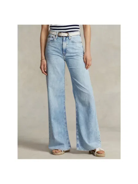Szerokie jeansy Polo Ralph Lauren z wysoką talią niebieskie
