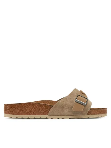 Замшевые плетеные шлепанцы Birkenstock коричневые