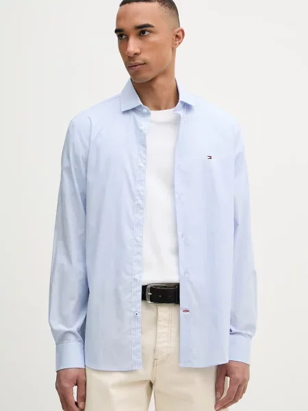 Tommy Hilfiger srajca iz bombaža z elastanom modra
