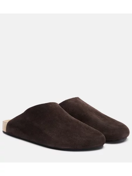 Papuci tip mules The Row din piele de căprioară maro