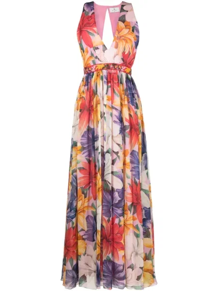 Rochie Etro de mătase cu model floral cu imagine roz