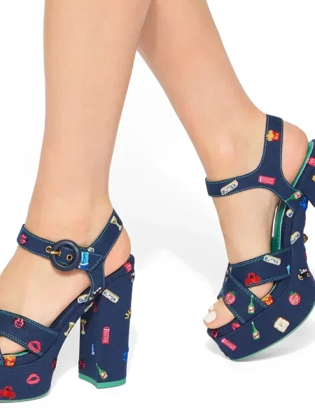 Kurt Geiger London magas szandál Embroidery Platform Navy Canvas kék