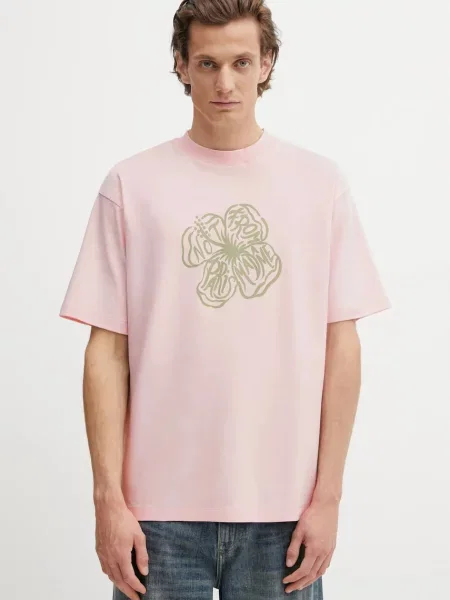 Kratka majica Drôle de Monsieur Slogan Hibiscus roza