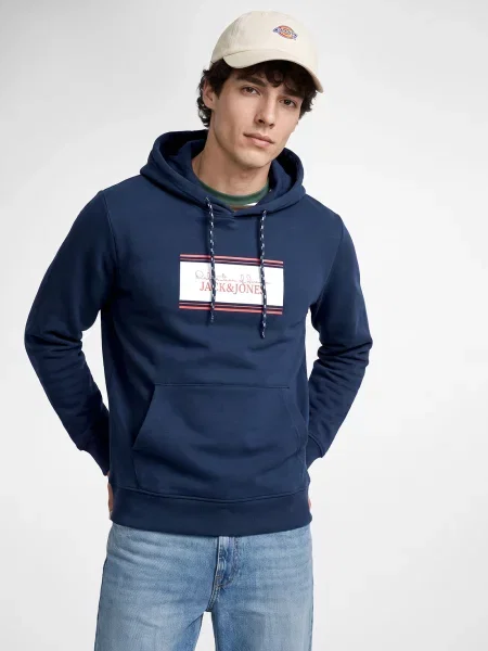 Majica Jack & Jones s kapuljačom plava