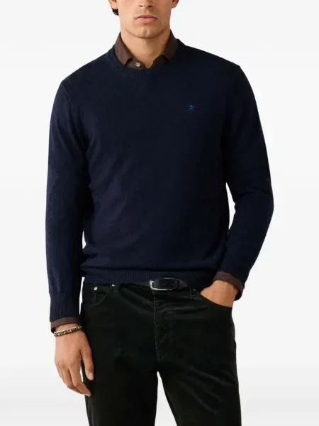 Pulover Hackett London cu decolteu rotund albastru