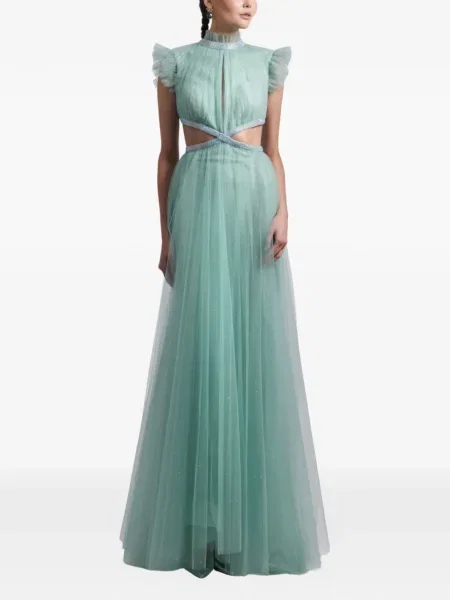 Maxi rochie maxi Gemy Maalouf cu volane de costum verde