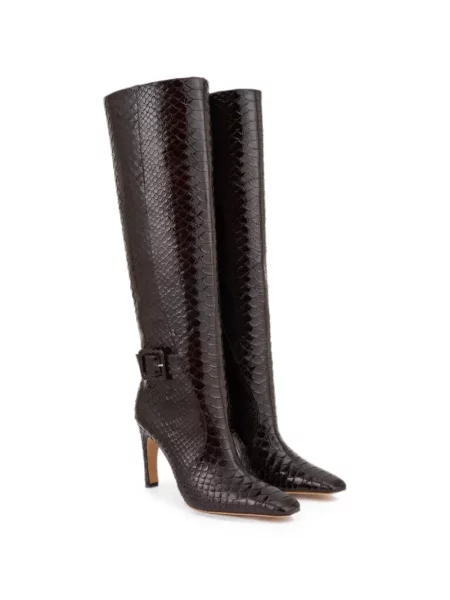 Botine Malone Souliers din piele cu model piele de șarpe maro