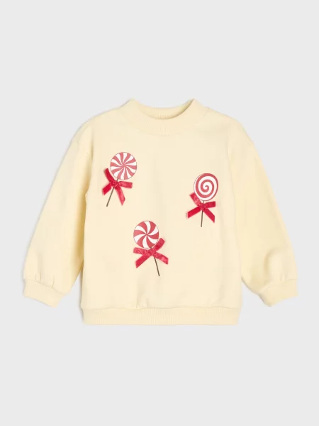 Sinsay Mikina crewneck s potiskem lízátek béžová