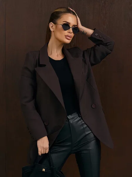 Піджак ISSA Plus темно-коричневий комбінований верх коричневий