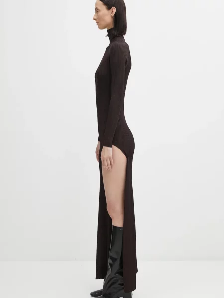 Φόρεμα Coperni Leg Cut-Out Rib Gown καφέ