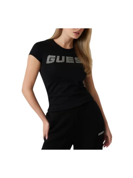 Koszulka Guess z krótkim rękawem z kamieniami czarna