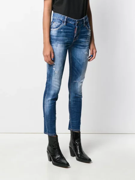 Слаб дънки skinny fit Dsquared2 с протрити краища синьо