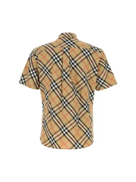 Koszula z krótkim rękawem Burberry w kratę popelinowa retro beżowa