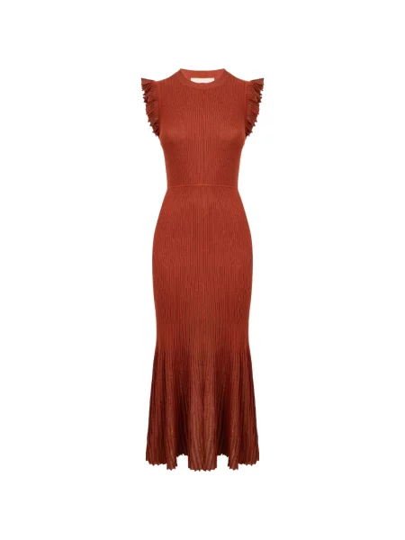 Rochie midi Ulla Johnson cu volane până la genunchi de costum portocaliu