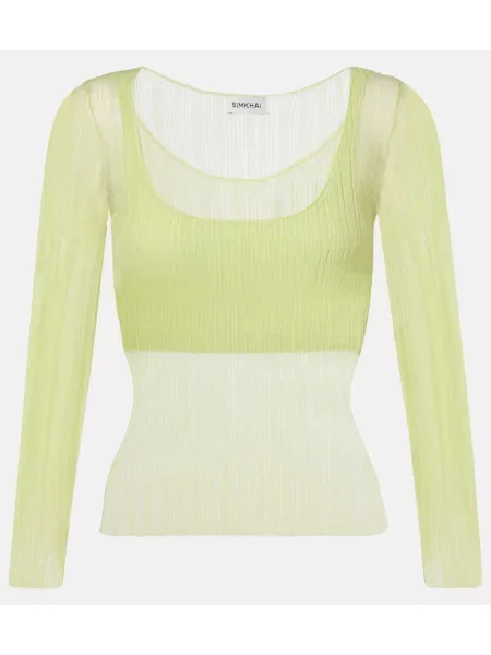 Top Simkhai transparente din jerseu verde