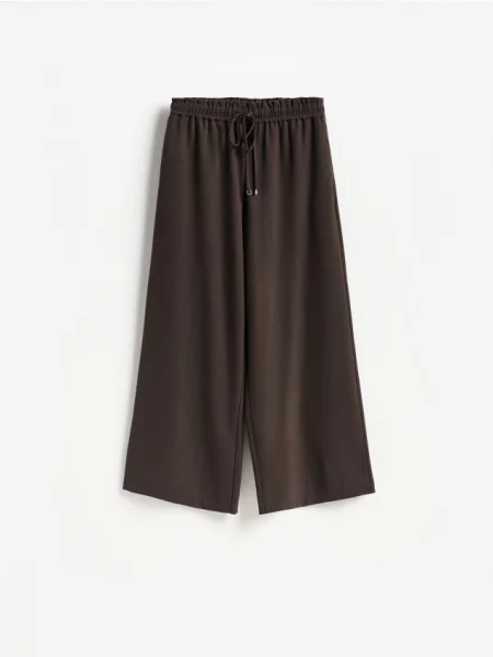 Reserved Pantaloni wide leg cu cordon maro-închis maro