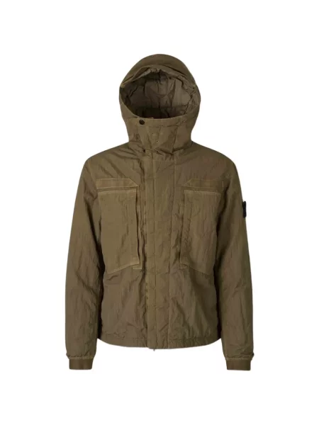 Geacă Stone Island cu glugă cu strasuri verde
