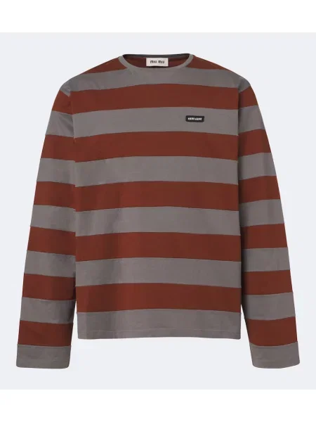 Tricou Miu Miu cu dungi din jerseu gri