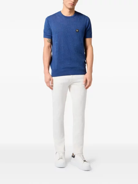 Blugi Philipp Plein cu broderie alb