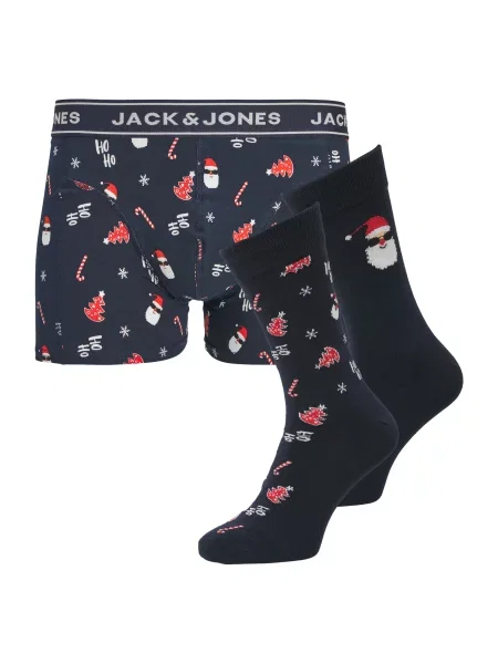 JACK & JONES Boxeri JACSANTA TREES bleumarin / roșu / negru / murdar alb