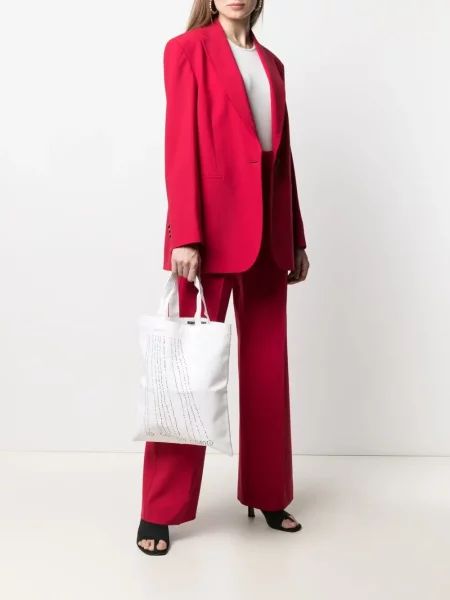 Geantă shopper 10 Corso Como cu buline din canvas alb