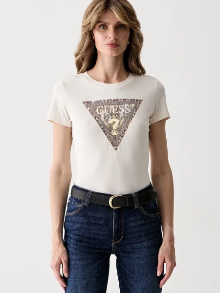 Guess t-shirt γυναικείο με ελαστάν μπεζ