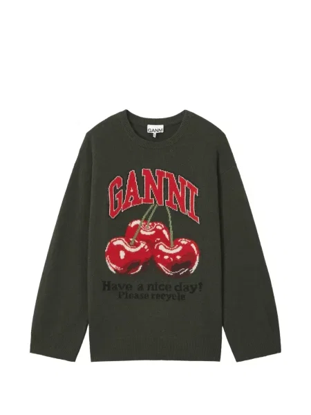 Pulover Ganni tricotate cu imagine verde