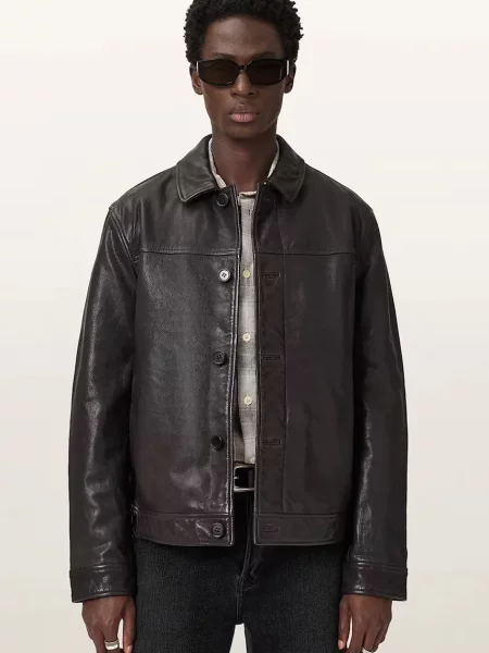 AllSaints geacă de piele pentru bărbați din piele NATES maro