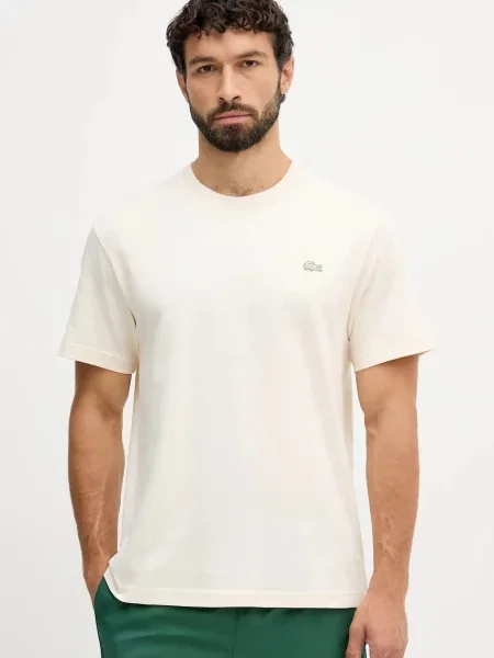 Тениска Lacoste с изчистен дизайн бежово