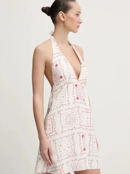 Lněné šaty Hollister Co. mini béžová