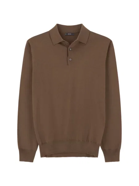 Tricou polo Boggi Milano din lână merinos maro