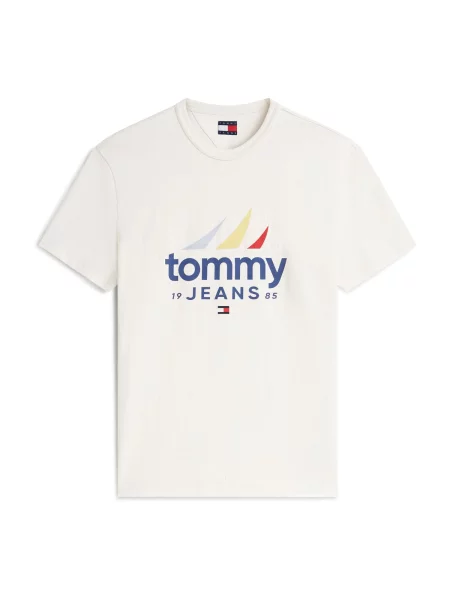 Tommy Jeans Tricou SAILING crem / albastru închis / galben roșu
