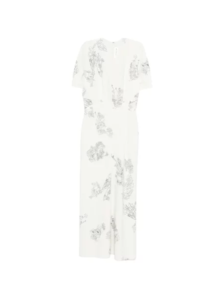 Rochie midi Victoria Beckham cu model floral cu imagine până la genunchi alb