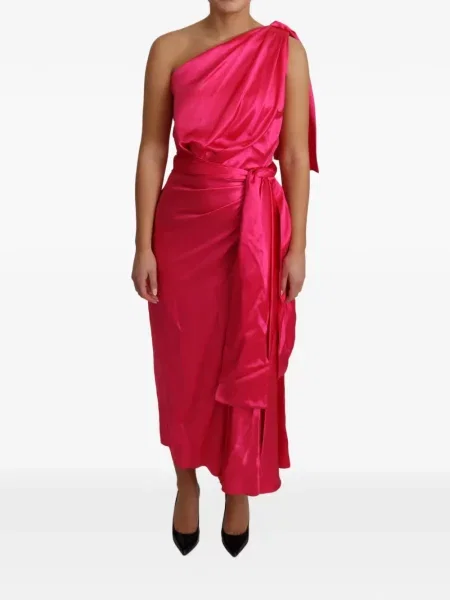 Rochie maxi Dolce & Gabbana drapată cu un umăr gol roz