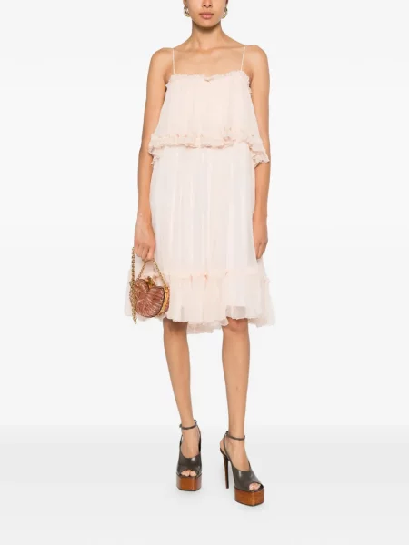 Rochie midi Chloé cu volane roz