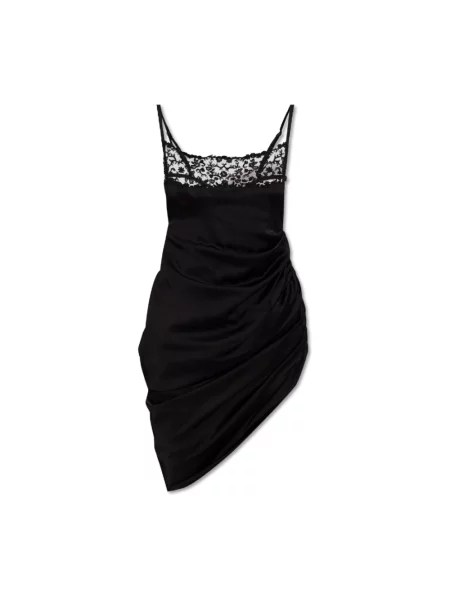 Satynowa haftowana mała sukienka mini Jacquemus czarna