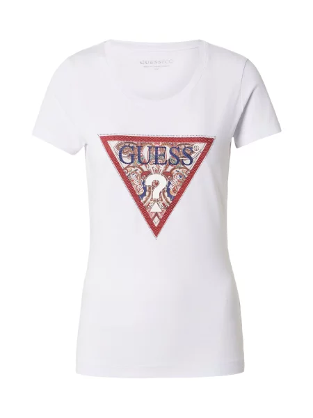 GUESS Tricou bleumarin / ciocolatiu / roşu închis alb