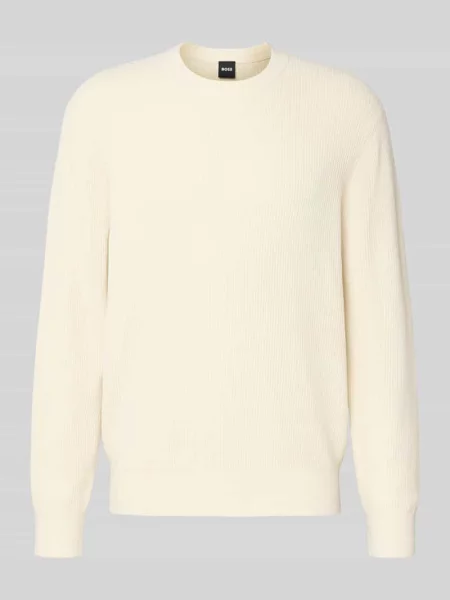 Sweter z dzianiny o kroju regular fit z mieszanki model ‘P-HORSO’ Boss biały
