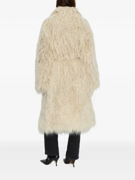 Cu centură palton de blană Off-white cu blană alb