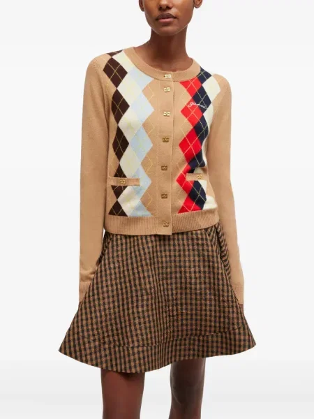 Ζακέτα Ganni argyle καφέ