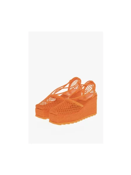 Espadryle Bottega Veneta na koturnie wiązane pomarańczowe