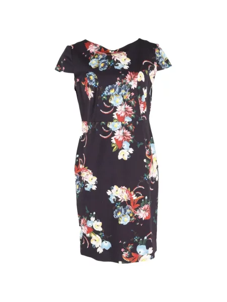 Rochie midi Erdem cu model floral cu imagine până la genunchi negru