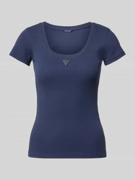 T-shirt w kroju slim fit z aplikacją logo Guess granatowa