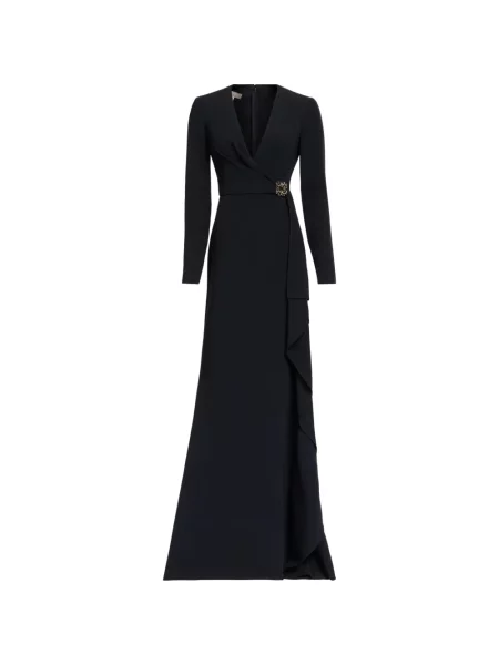 Rochie maxi Elie Saab cu decolteu în V cu volane negru