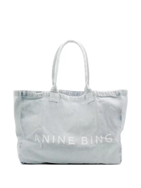 Geantă shopper Anine Bing cu autograf albastru