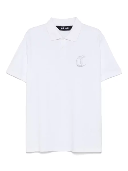 Tricou polo Just Cavalli cu broderie alb