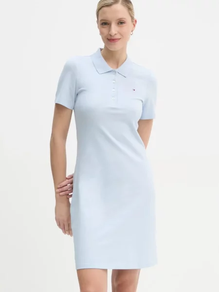 Рокля Tommy Hilfiger къса с кройка по тялото синьо
