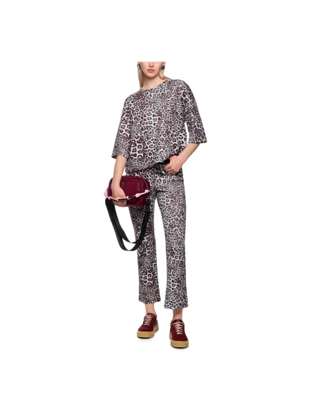 T-shirt o kroju relaxed fit z mieszanki ze zwierzęcym nadrukiem na całej powierzchni Marc Cain bordowa