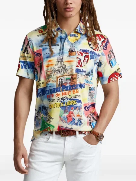 Tricou polo Polo Ralph Lauren cu autograf cu 5 buzunare în carouri gri