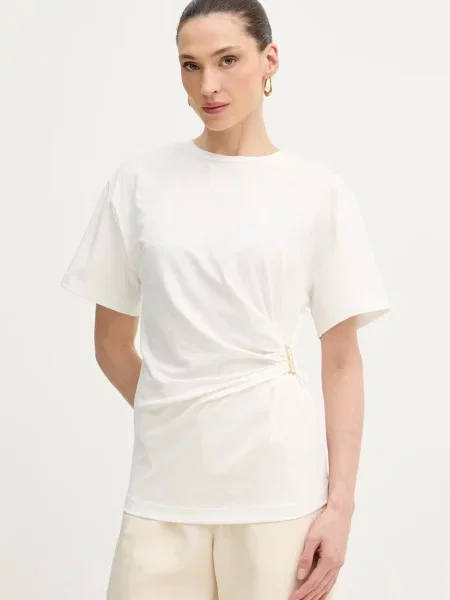 Pinko kratka majica iz bombaža z elastanom bež